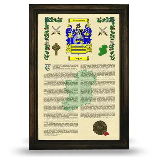 Grogins Armorial History Framed - Brown