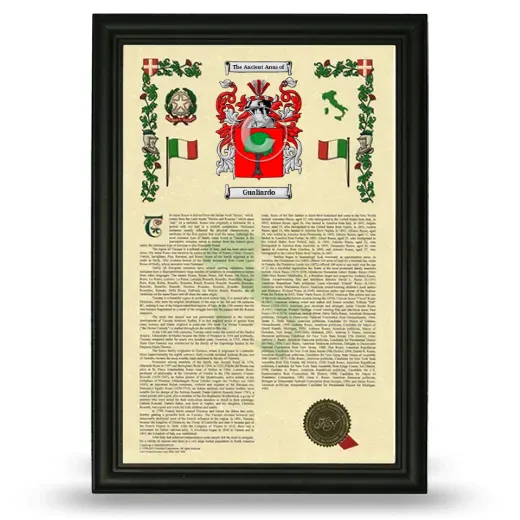 Gualiardo Armorial History Framed - Black