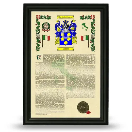 Guasco Armorial History Framed - Black