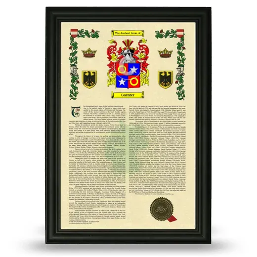 Guenter Armorial History Framed - Black