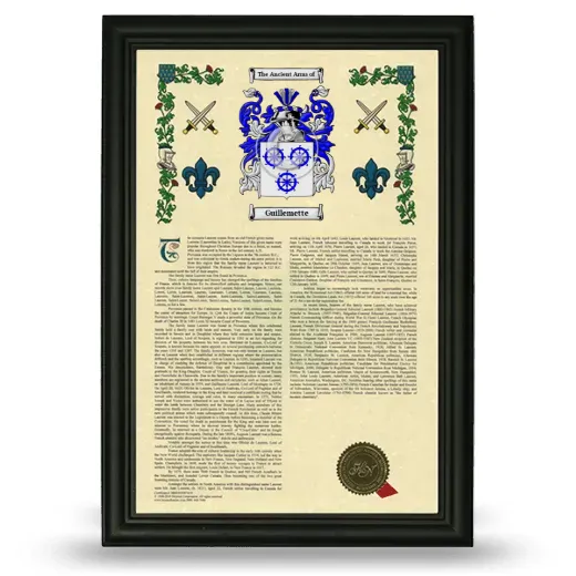 Guillemette Armorial History Framed - Black