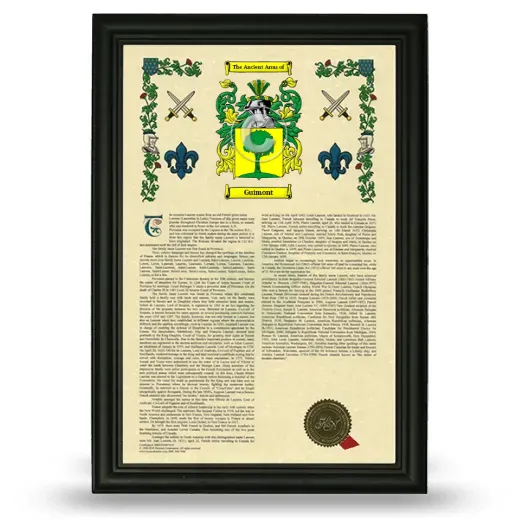 Guimont Armorial History Framed - Black