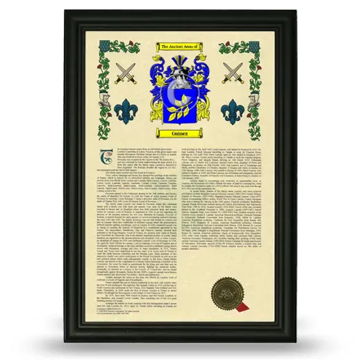 Guinez Armorial History Framed - Black