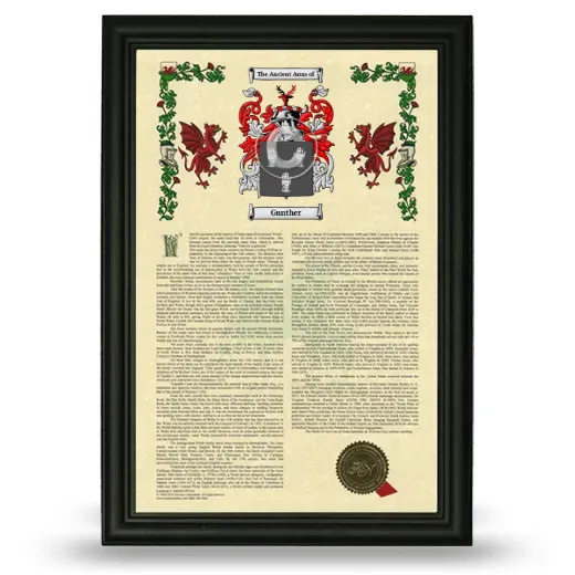 Gunther Armorial History Framed - Black