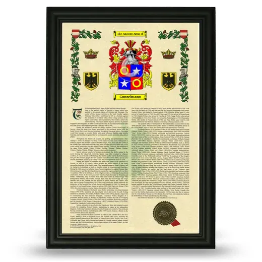 Gunzelmann Armorial History Framed - Black