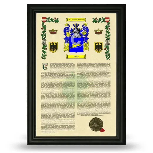 Haas Armorial History Framed - Black