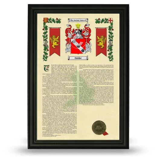 Haidar Armorial History Framed - Black