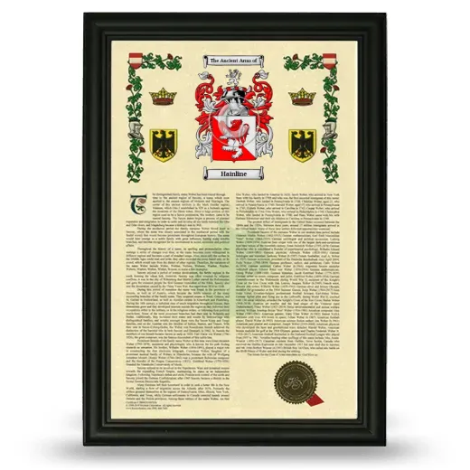Hainline Armorial History Framed - Black