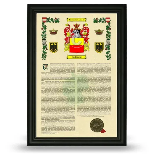 Hallenaut Armorial History Framed - Black