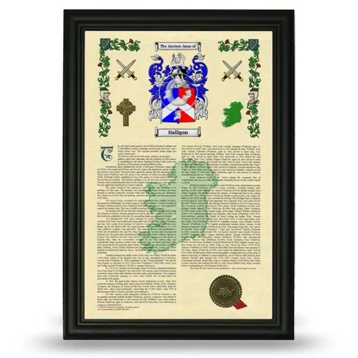 Halligan Armorial History Framed - Black