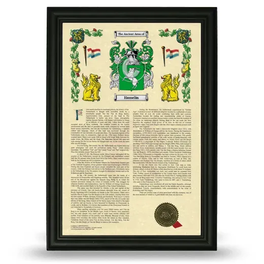 Hamelin Armorial History Framed - Black