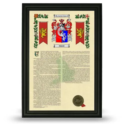 Hancie Armorial History Framed - Black
