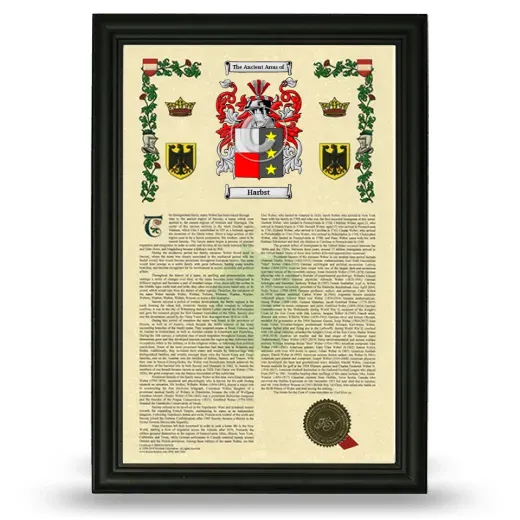 Harbst Armorial History Framed - Black