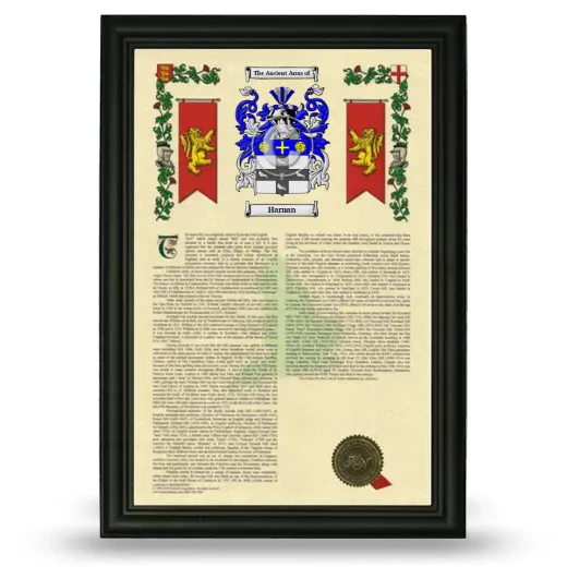 Harnan Armorial History Framed - Black