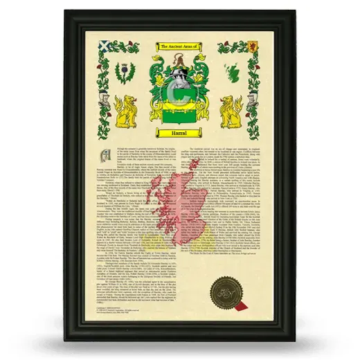Harral Armorial History Framed - Black
