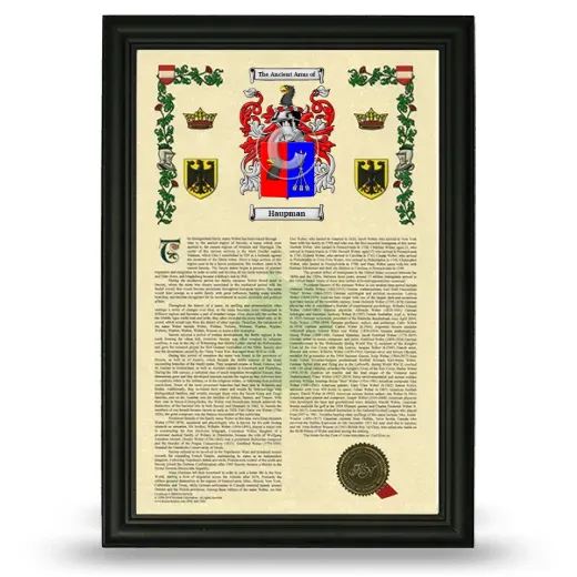 Haupman Armorial History Framed - Black