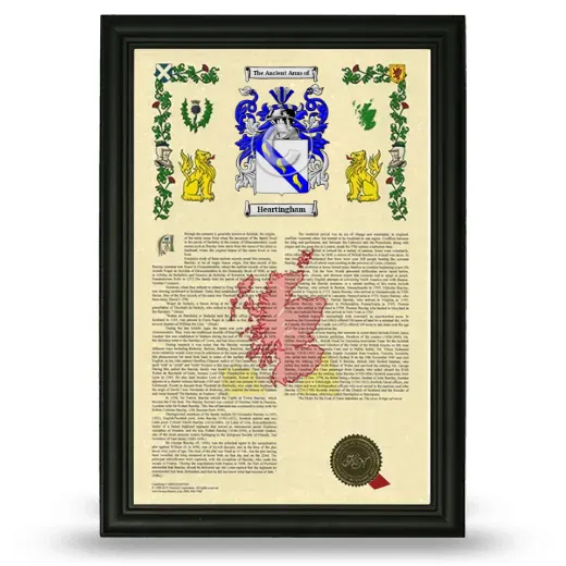 Heartingham Armorial History Framed - Black