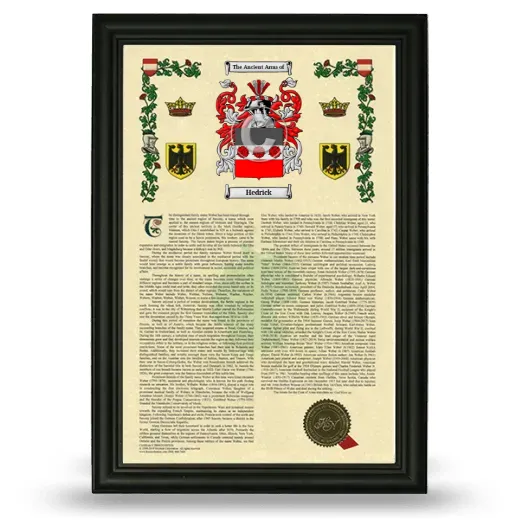 Hedrick Armorial History Framed - Black