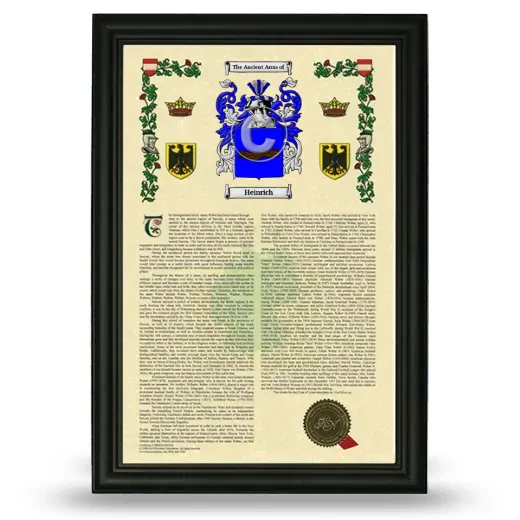 Heinrich Armorial History Framed - Black