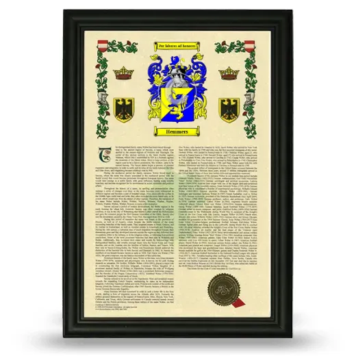 Hemmers Armorial History Framed - Black
