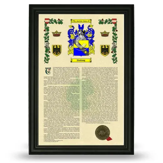 Hertzog Armorial History Framed - Black
