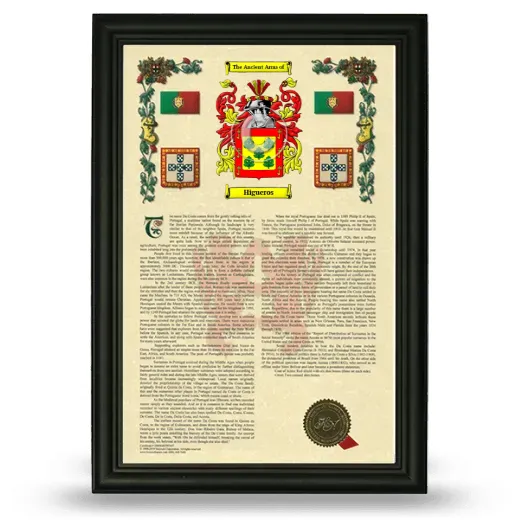Higueros Armorial History Framed - Black