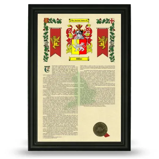 Hillas Armorial History Framed - Black