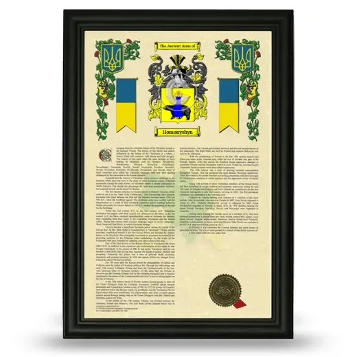 Homonyshyn Armorial History Framed - Black