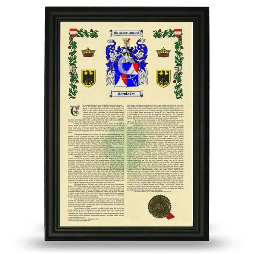 Hornbaker Armorial History Framed - Black