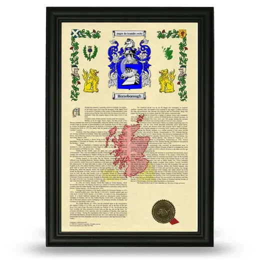 Horseborough Armorial History Framed - Black