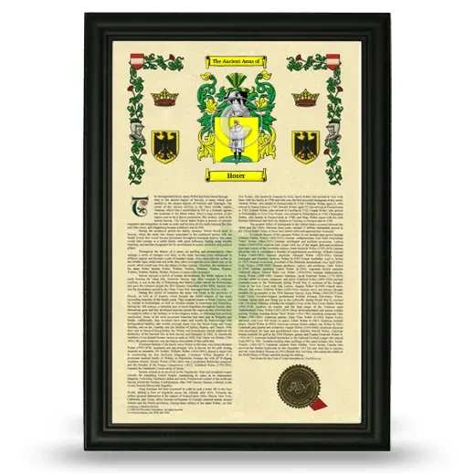 Hoser Armorial History Framed - Black