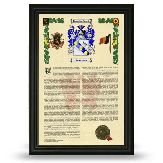 Houseman Armorial History Framed - Black