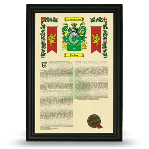 Hurdane Armorial History Framed - Black