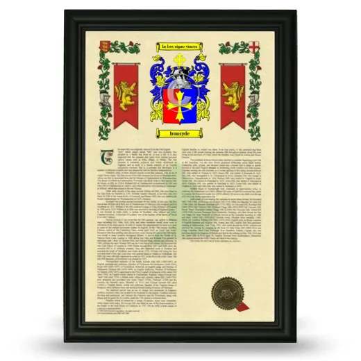 Ironsyde Armorial History Framed - Black