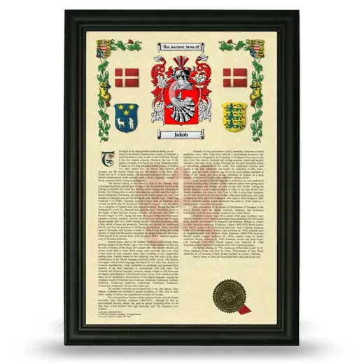 Jakob Armorial History Framed - Black