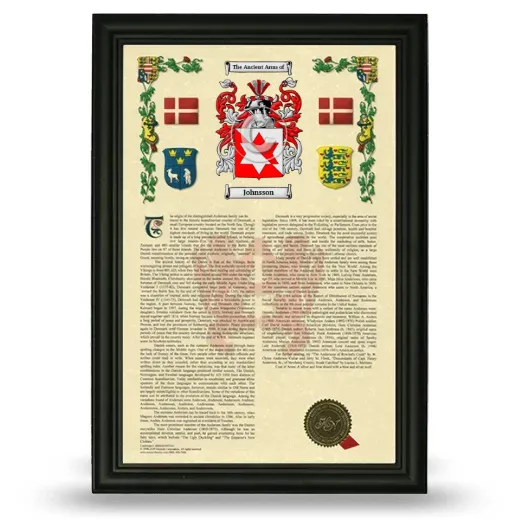Johnsson Armorial History Framed - Black