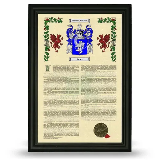 Jonas Armorial History Framed - Black