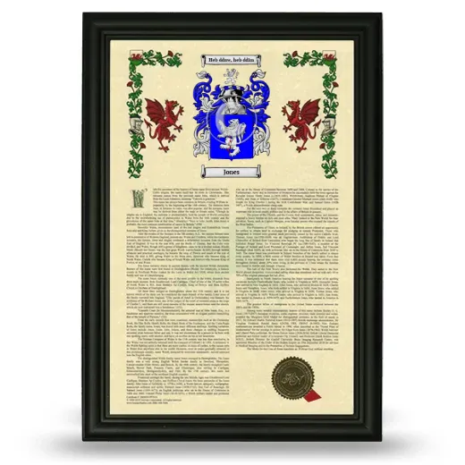 Jones Armorial History Framed - Black