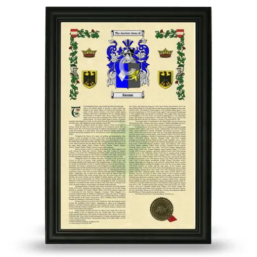 Kamm Armorial History Framed - Black