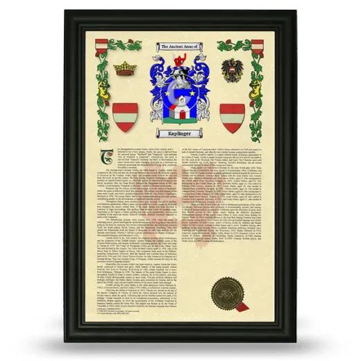 Kaplinger Armorial History Framed - Black