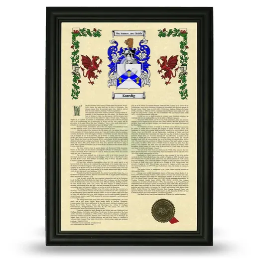 Karedig Armorial History Framed - Black