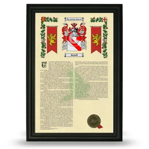 Keryell Armorial History Framed - Black
