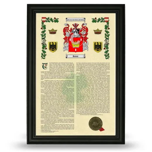 Kezer Armorial History Framed - Black