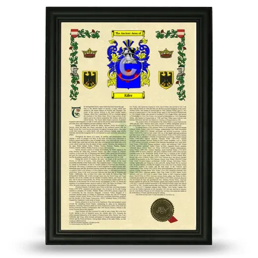 Kifer Armorial History Framed - Black