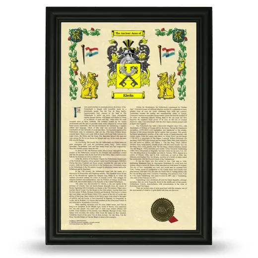 Klerks Armorial History Framed - Black