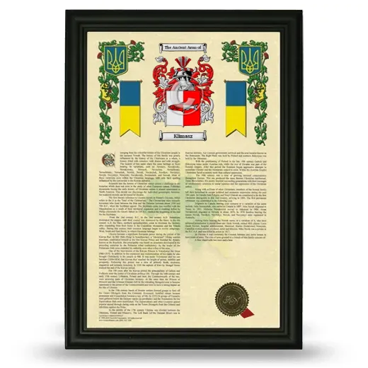 Klimasz Armorial History Framed - Black