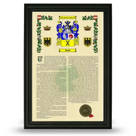 Klunk Armorial History Framed - Black