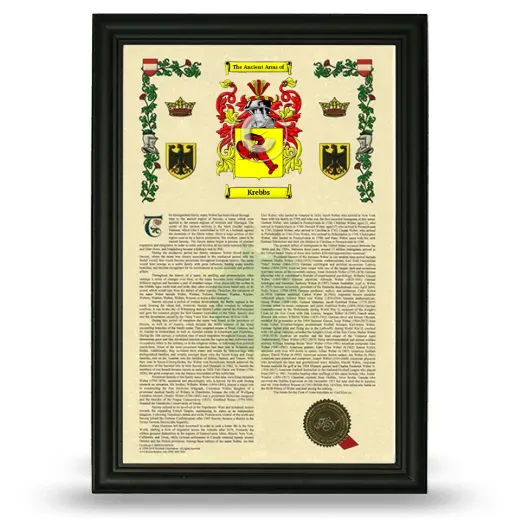 Krebbs Armorial History Framed - Black