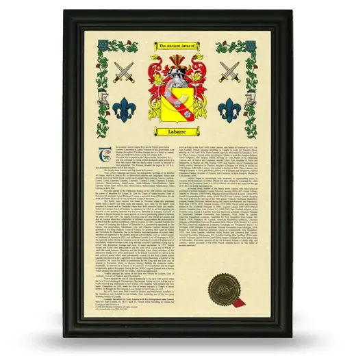 Labarre Armorial History Framed - Black