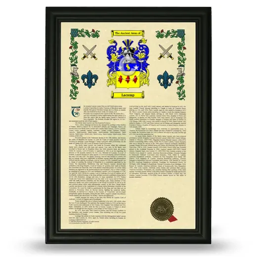 Lacamp Armorial History Framed - Black